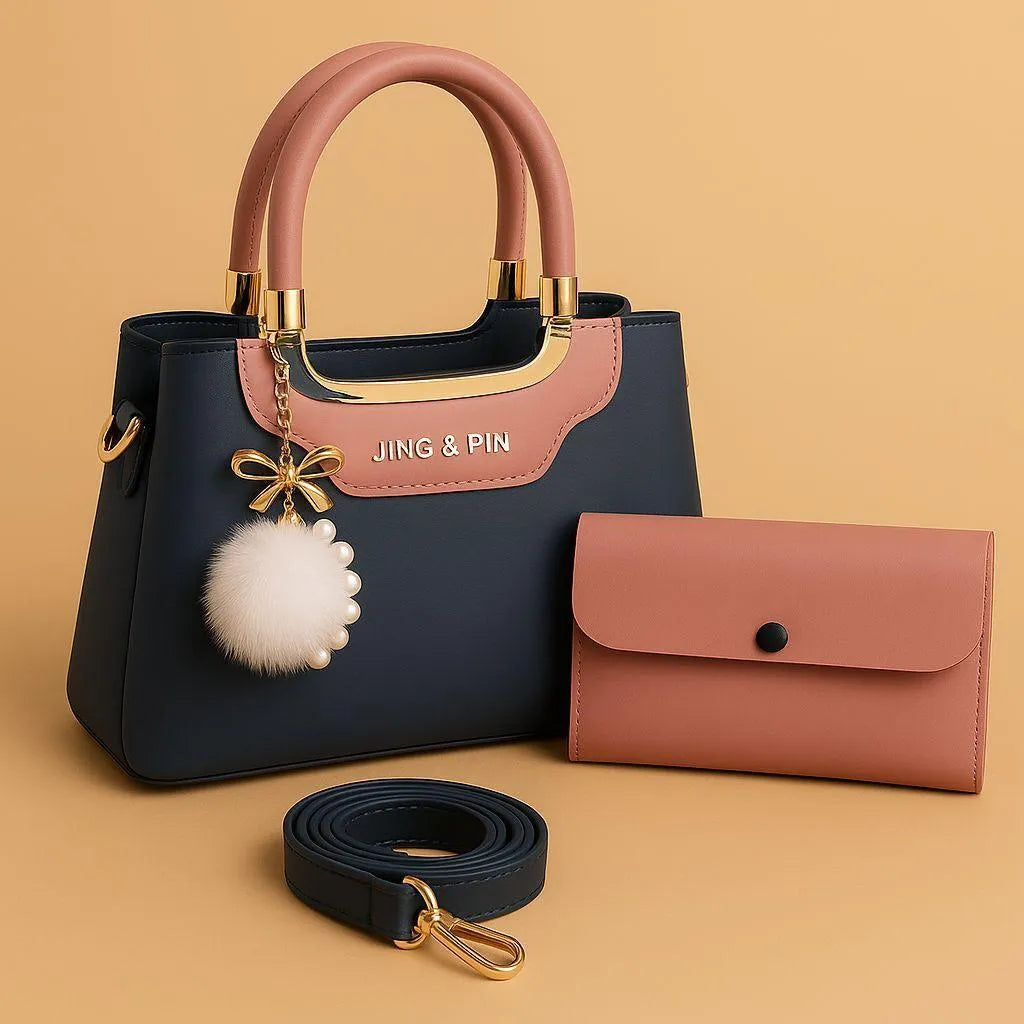 Girl's Hand Bag Set - 2 Pcs Rexine, Plain Design