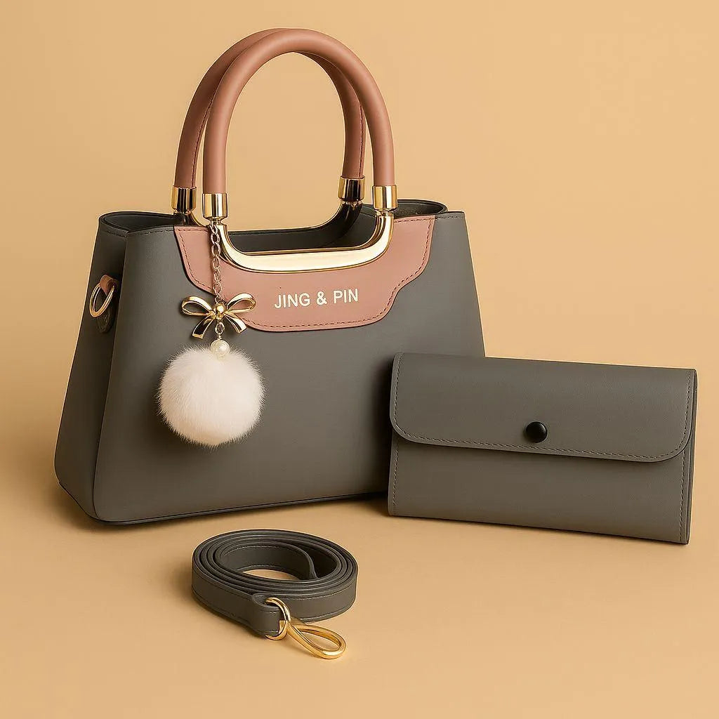 Girl's Hand Bag Set - 2 Pcs Rexine, Plain Design