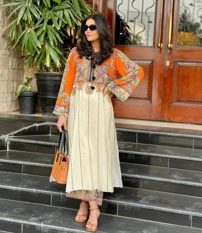 2 pcs woman's Stitched Swiss Lawn Digital Print Shirt And Trouser