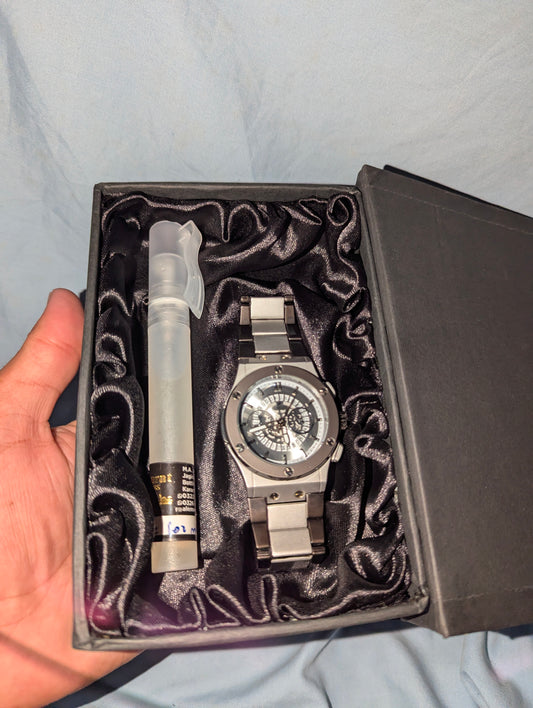 Luxury Men’s Stainless Steel Watch with Free Office for man Perfume