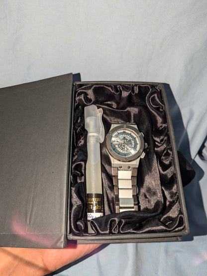 Luxury Men’s Stainless Steel Watch with Free Office for man Perfume