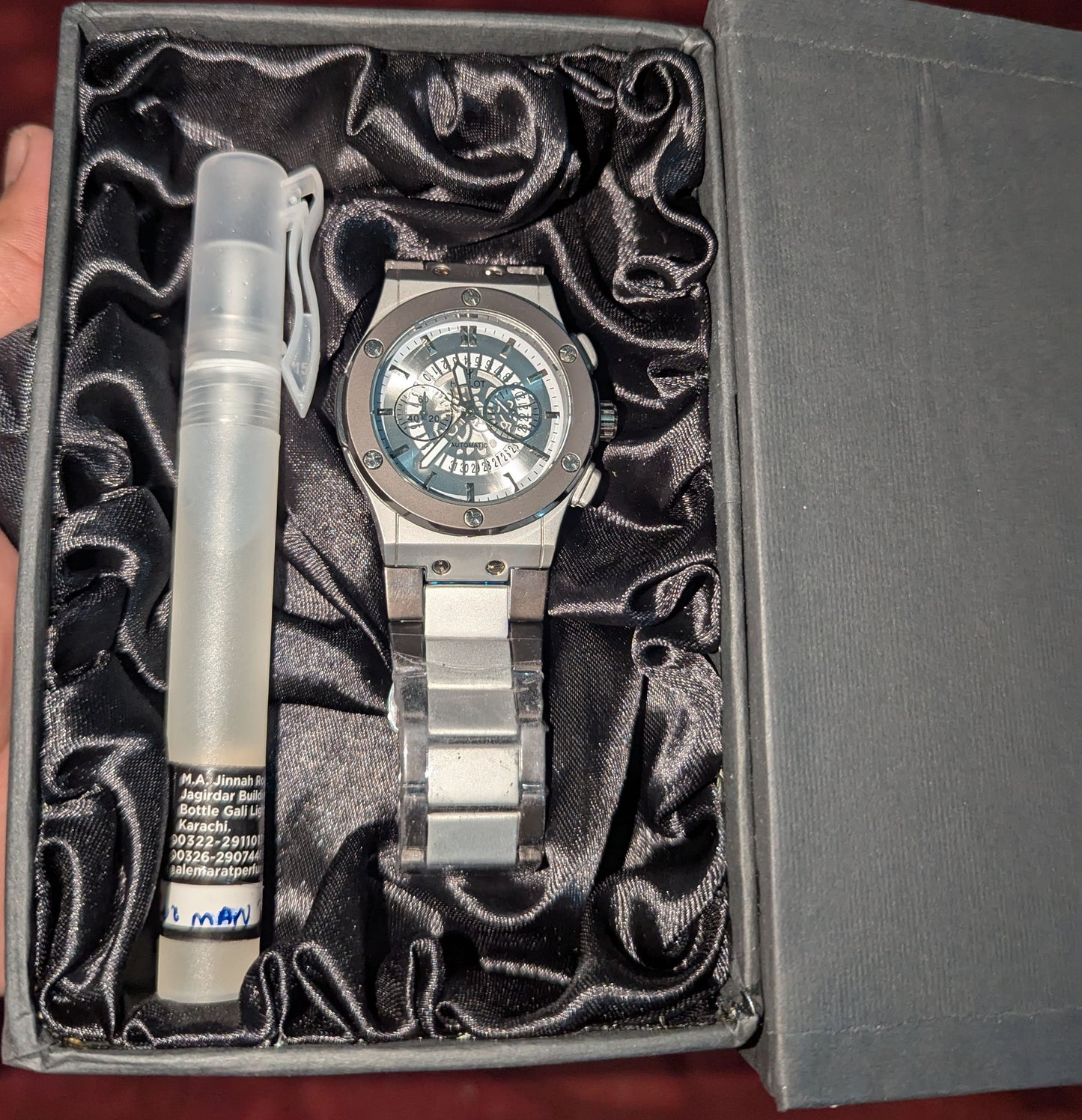Luxury Men’s Stainless Steel Watch with Free Office for man Perfume