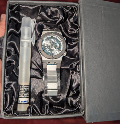 Luxury Men’s Stainless Steel Watch with Free Office for man Perfume