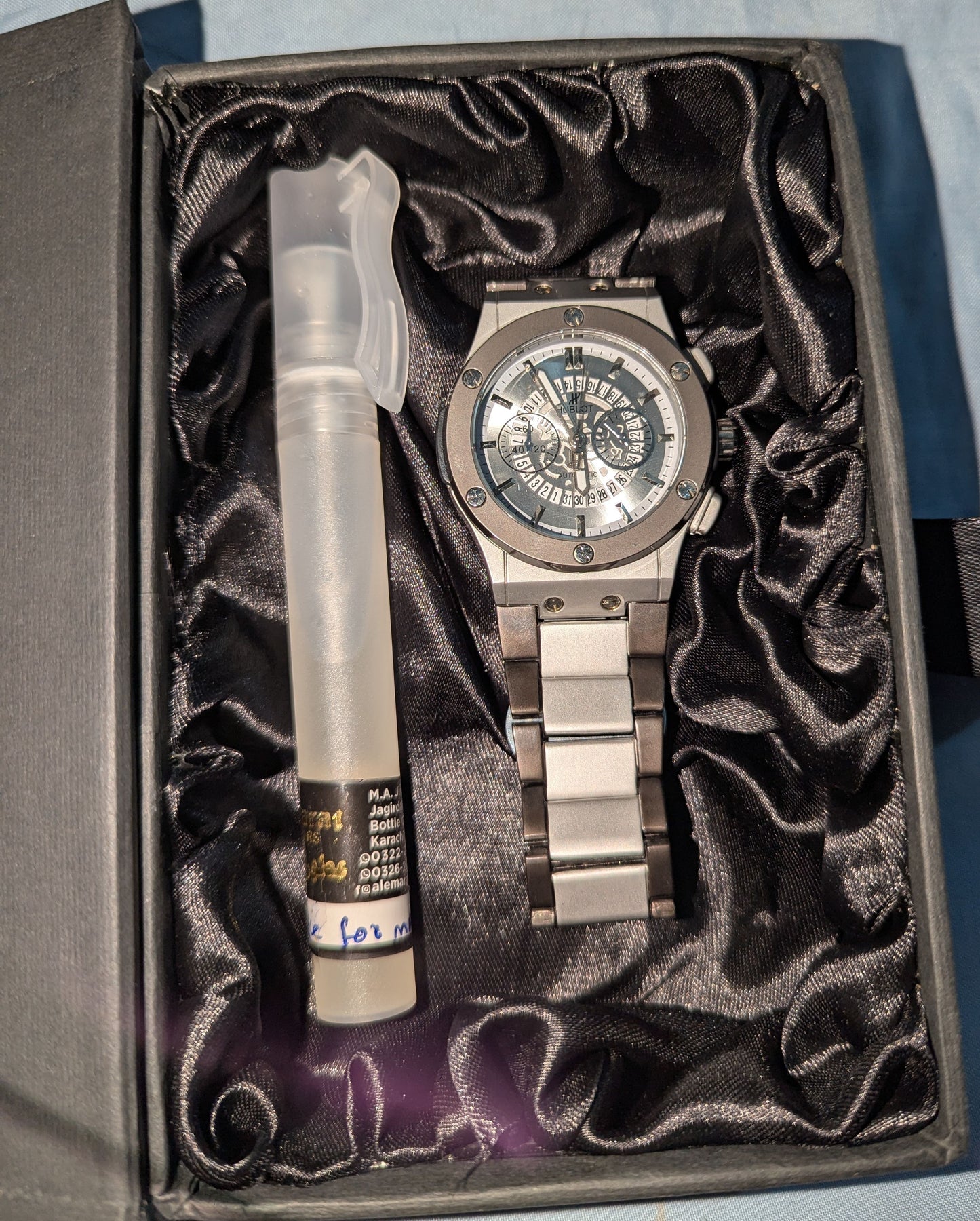 Luxury Men’s Stainless Steel Watch with Free Office for man Perfume