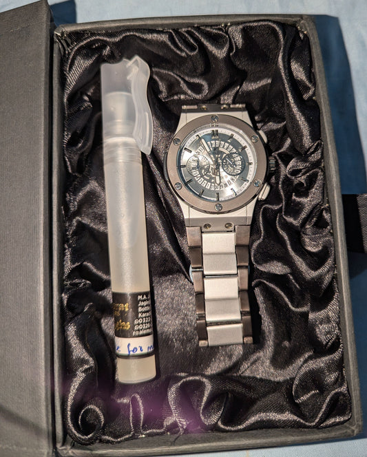 Luxury Men’s Stainless Steel Watch with Free Office for man Perfume