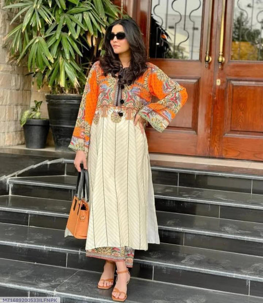2 pcs woman's Stitched Swiss Lawn Digital Print Shirt And Trouser