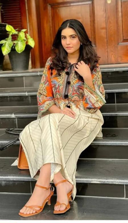 2 pcs woman's Stitched Swiss Lawn Digital Print Shirt And Trouser